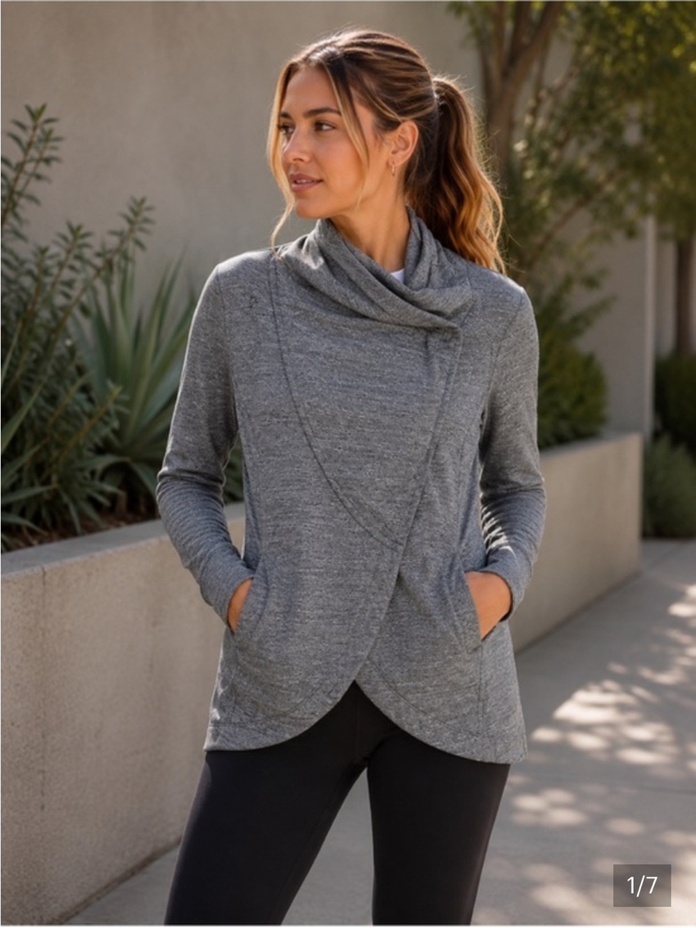 Lululemon Heather Gray Asymmetrical Wrap Cardigan Jacket Thumbholes Size 4